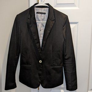 Zara Woman Single Button Blazer Shiny Black Lined Suit Jacket Size S